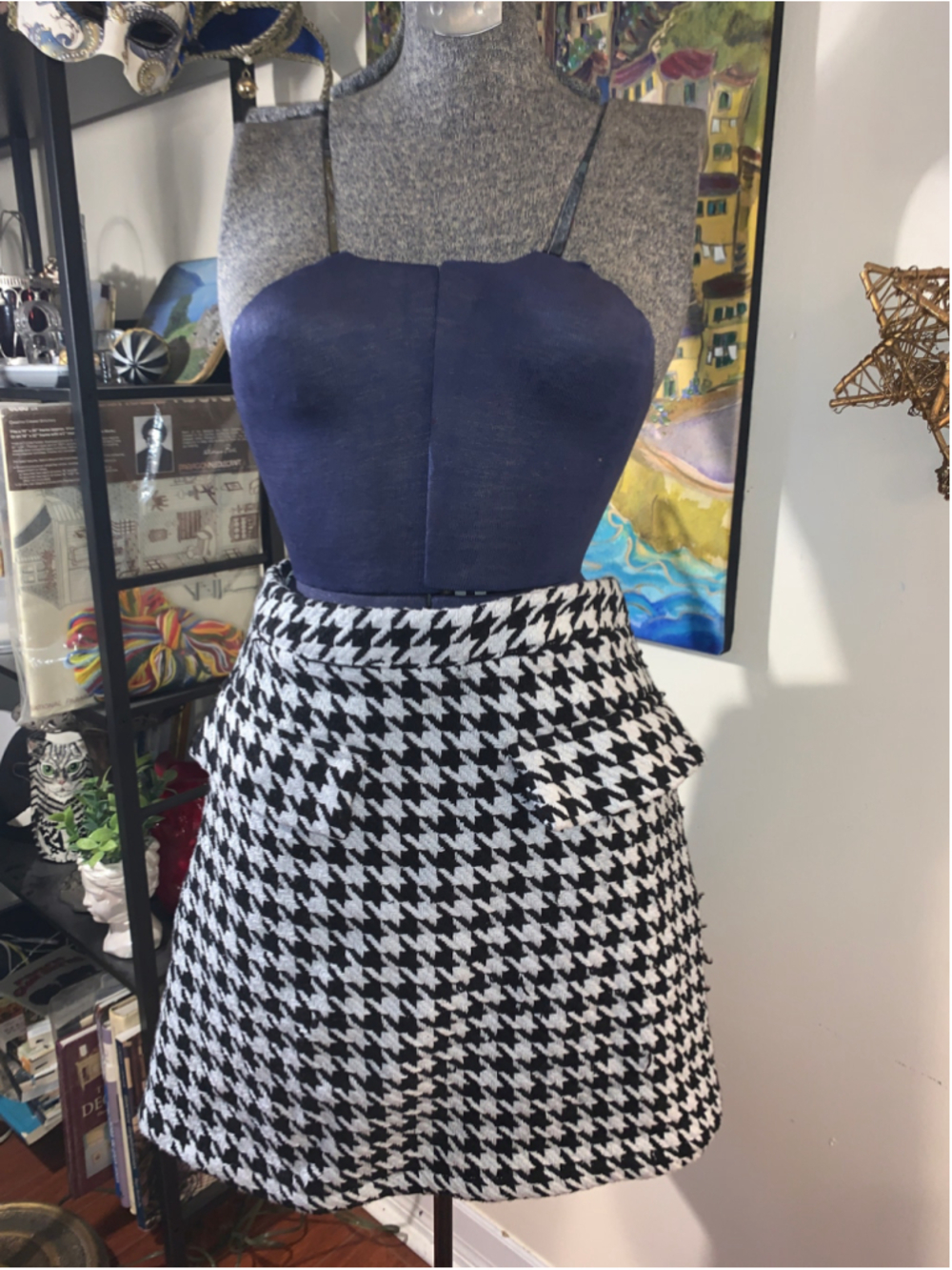 Women's SHEIN Houndstooth Mini Skirt, Size 1X, Black and White